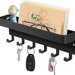 Magnetic Key Holder Fridge Metal Wall Mount Key Rack W/ Shelf 6 Hooks