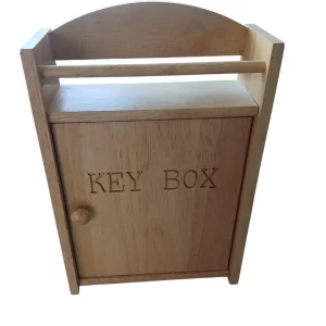 Wooden Wall Mounted Key Box Cabinet 6 Hooks Shelf Natural Wood 12