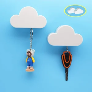 2 x Cute White Cloud shaped Magnetic Novelty Key Holder Wall Mounted Pair Gift