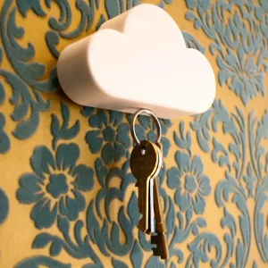 Cute White Cloud shaped Magnetic Novelty Key Holder - Wall Mounted Hook Gift UK