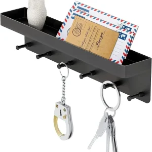 Wall Mounted Key Holder Rack 6 Hooks Mail Organizer Shelf Adhesive Storage UK