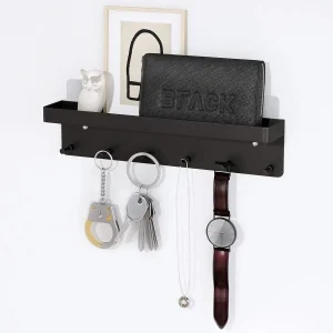 Wall Mounted Key Holder Rack 6 Hooks Mail Organizer Shelf Adhesive Storage UK