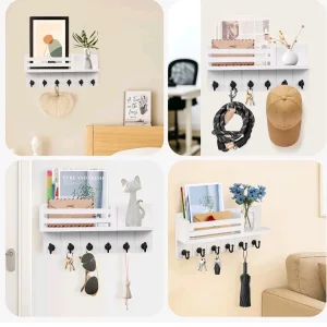 Wall Mounted Key Holder with 6 Hooks & Mail Shelf Entryway Organiser for Keys
