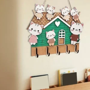 Wall Mounted Wooden Key Organizer Hooks Shelf Entryway Storage Home Decoration