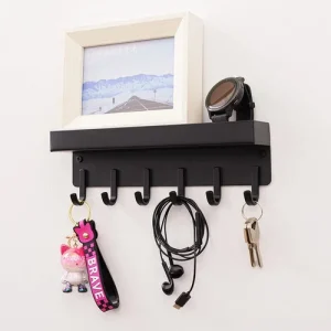 DOMIRA Wall-Mounted Key Holder & Storage Shelf | Multi-Purpose Organizer 6 Hooks